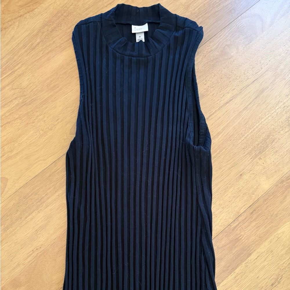 A New Day Black Ribbed Sleeveless mock neck Top